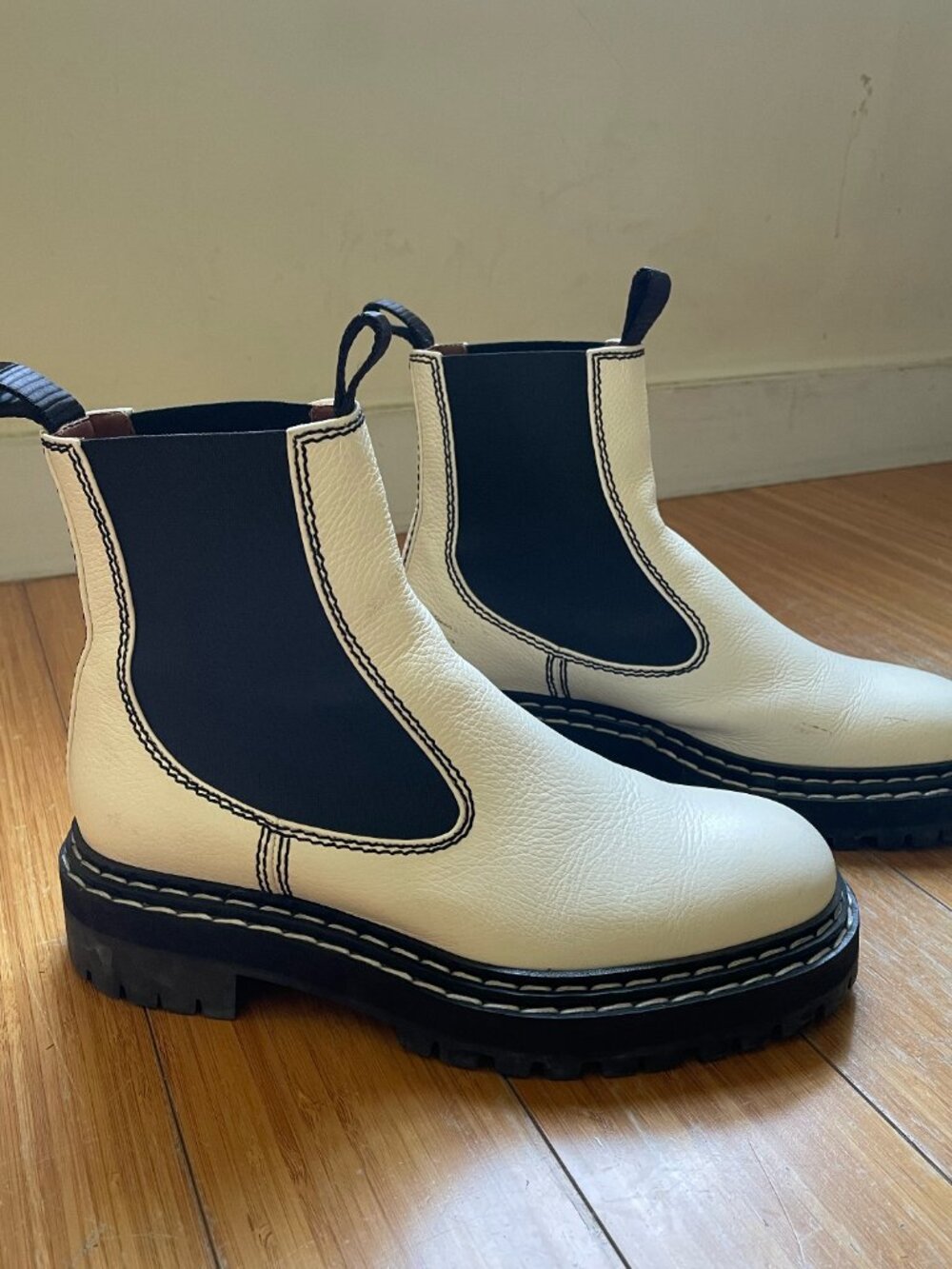 PROENZA SCHOULER White Leather Chelsea Ankle Boots